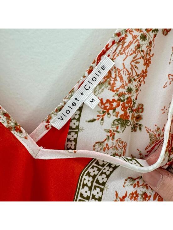 Violet & Claire Orange Floral Printed Boho Sleeveless V-neck Tank- Size Medium - Picture 3 of 6